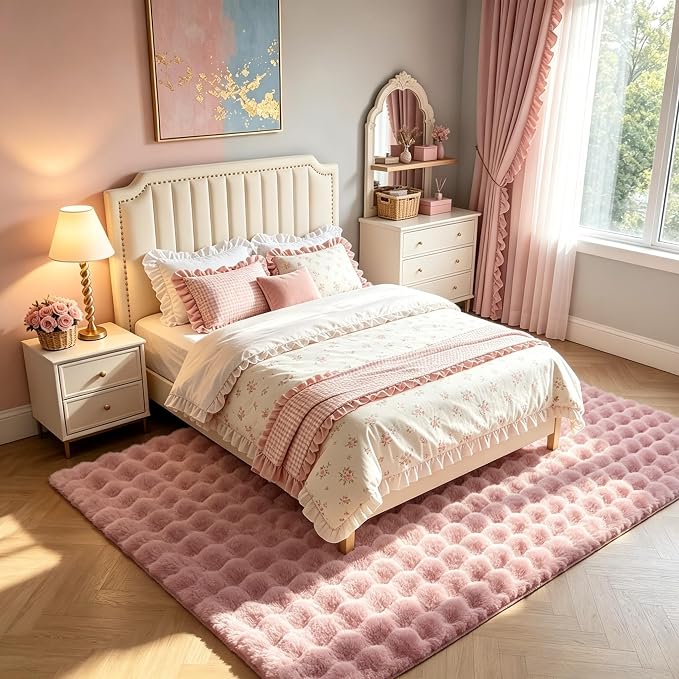 Dusty Rose Rabbit Plush Rug 3'x5', Fluffy Shaggy Area Rug - Image 2