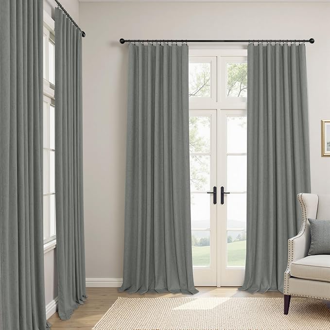 Thick Blackout Curtains for Living Room 2 Panels Set 90 Inches Long Faux Linen - Image 2