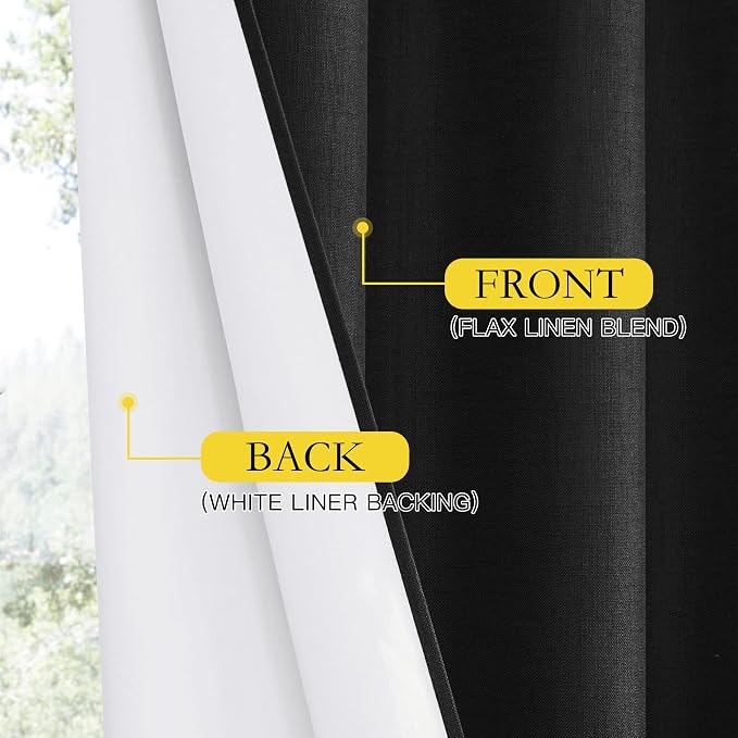 NICETOWN Black Truly Blackout Linen Blend Flax Drapes - Image 7