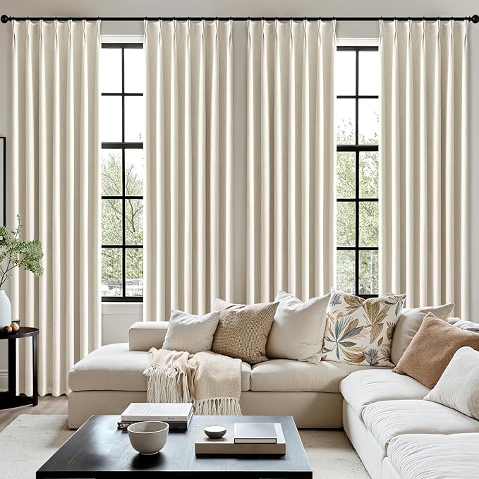 MIULEE Linen Pinch Pleated 100% Blackout Linen Curtains 40x84 Inches | Room - Image 7