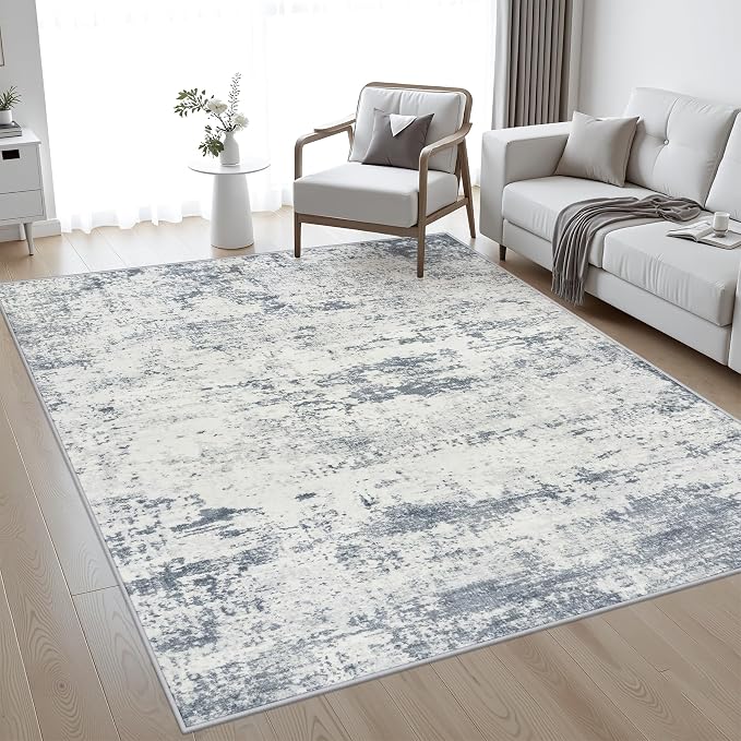 Area Rug Living Room: 3x5 Modern Washable Soft Carpet Blue Grey | by FXRHLP