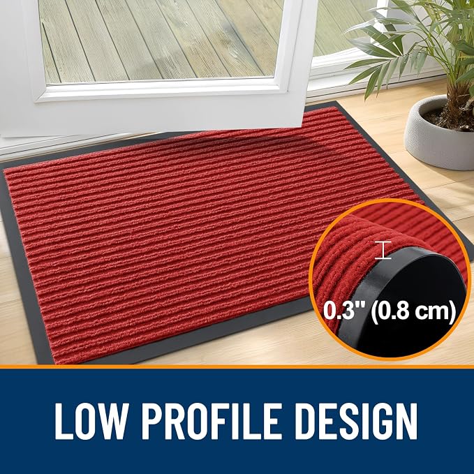 OLANLY 2-Pack Front Door Mats 59x23, Waterproof Heavy-Duty Doormats | Red - Image 4