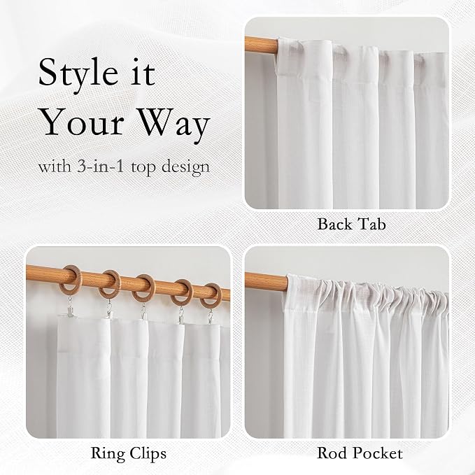 MYSKY HOME Floor to Ceiling Curtains 102 Inches Long White Sheer Window Drapes - Image 4