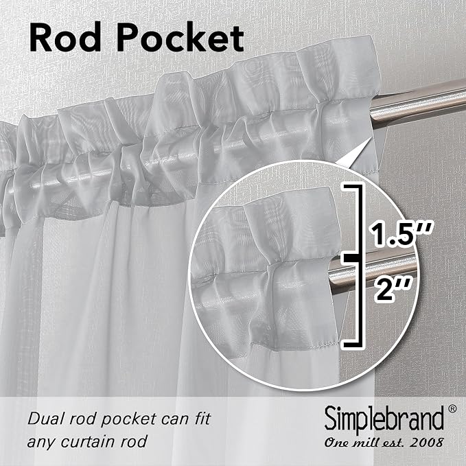 Simplebrand Light Grey Sheer Curtains 96 Inches Long, Light Filtering Silver - Image 2