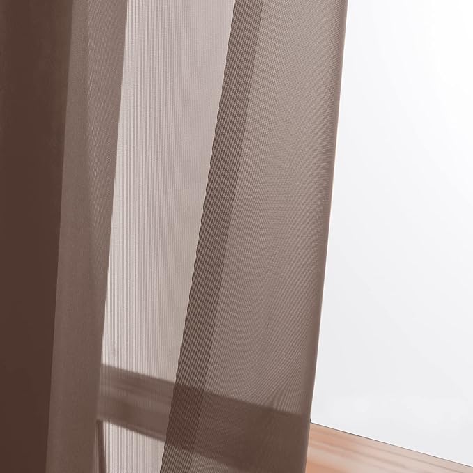 Sheer Chocolate Curtains, Sheer Curtains 84 inch Length 2 Panels Set, Rod - Image 2