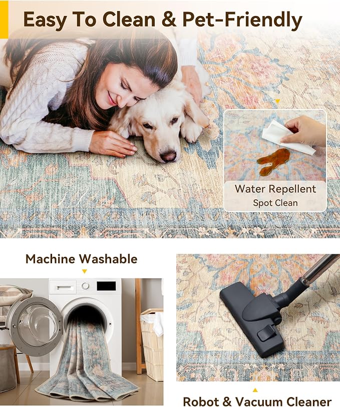 RELEANY Washable Area Rug, Square 8'x8', Water Repellent, Pet Friendly - Image 5