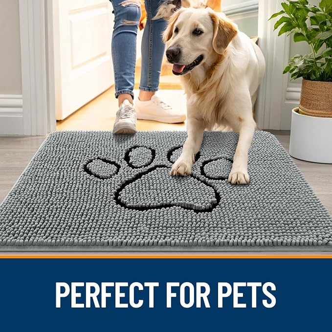 OLANLY Dog Door Mat for Muddy Paws 44x24, Paw Print Design Chenille Mud Mat | - Image 6