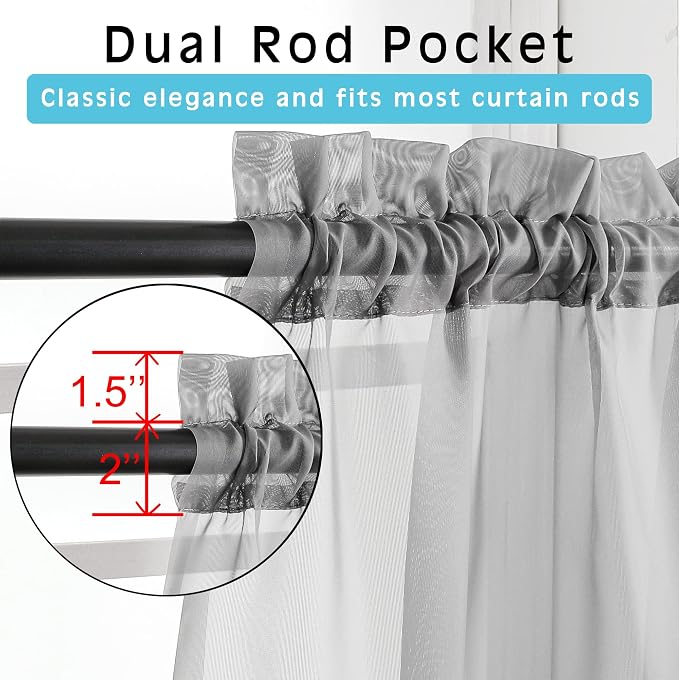 2 Panels Grey Sheer Curtains, Elegant Light Filtering Sheer Curtains Window - Image 2