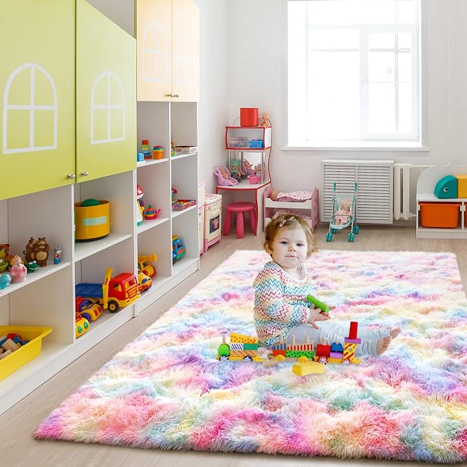6x9 Large Rainbow Fluffy Soft Area Rug Non-Slip - Image 6