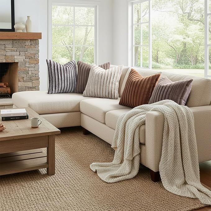 decorUhome Fall Faux Fur Throw Pillow Covers 20x20 Set of 2 Brown | Decorative - Image 6