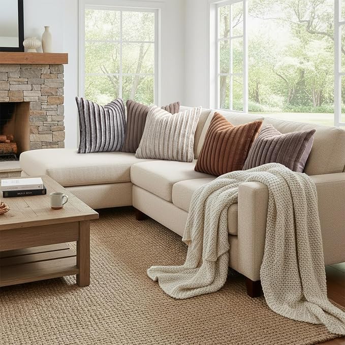 decorUhome Fall Faux Fur Throw Pillow Covers 18x18 Set of 2 Brown | Decorative - Image 7