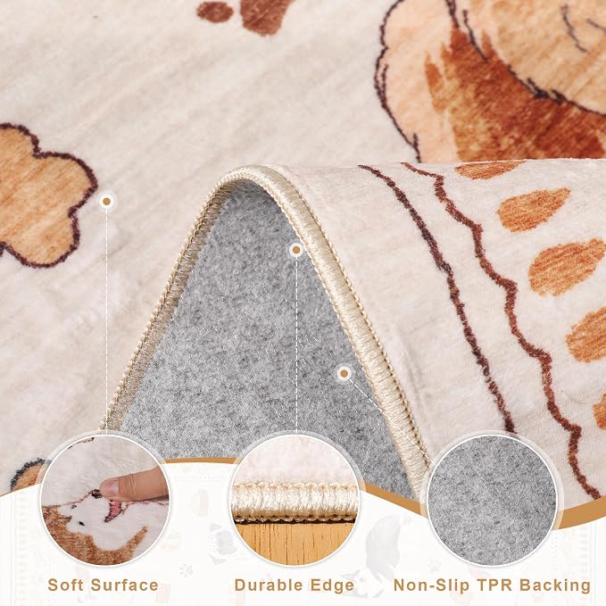 DUKINO 2x10 Kitchen Runner Rug, Washable Dog Rug Soft Non Slip Beige Yellow | - Image 6