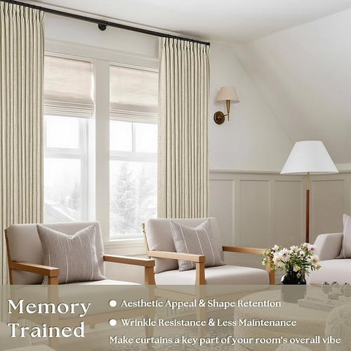 108 Inch Neutral Linen Curtains 2 Panels Set Pinch Pleated | Memory Training - Image 2