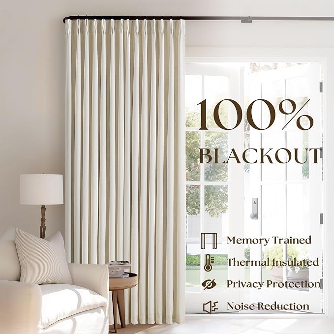 Cream Beige Linen Pinch Pleat Black Out Curtains 84 Inch Length 2 Panels | 2 - Image 3