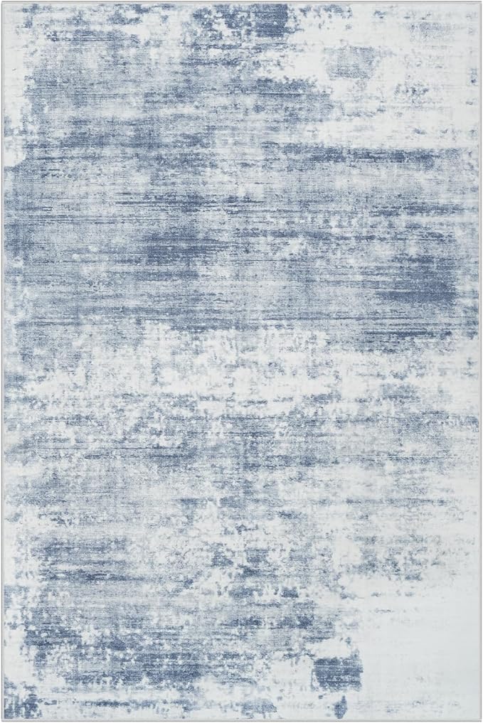 5x7 Area Rugs for Living Room: Washable Abstract Blue White Badroom Carpet | - Image 3