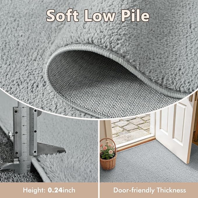 2x10 Light Grey Solid Runner Rug Washable Non-Slip - Image 5