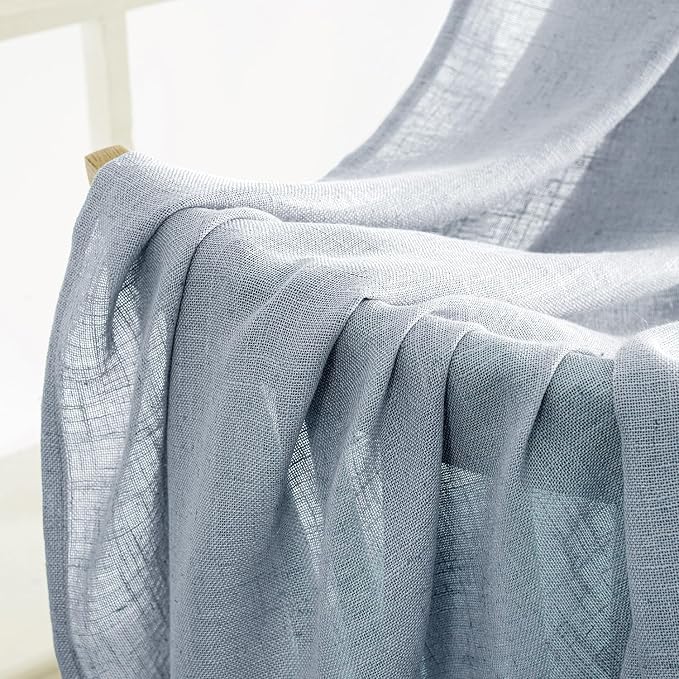MIULEE Chambray Blue Linen Curtains 52x54 Inch Long - Image 6