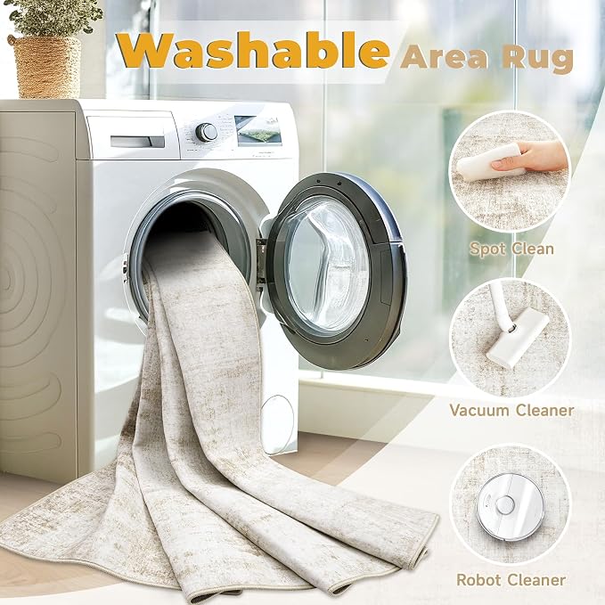 6x9 Area Rugs Washable Rug: Abstract Neutral Rugs Modern Non Slip Area Rug - Image 4