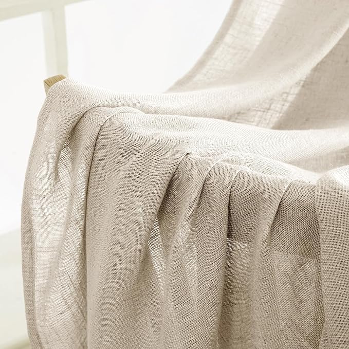 MIULEE Beige Linen Curtains 52x63 Inch 2 Panels - Image 6