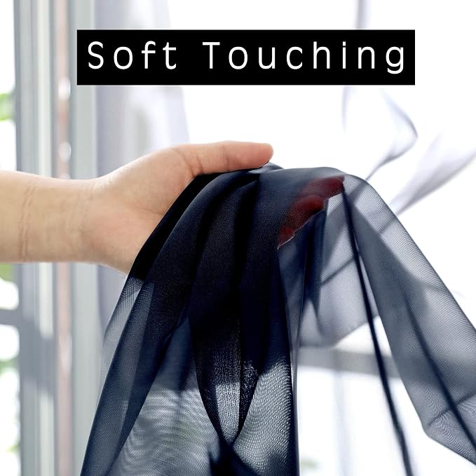 Blue Sheer Curtains, Sheer Curtains 63 inch Length 2 Panels Set, Rod Pocket - Image 3