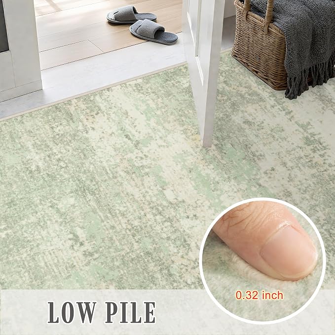 3x10 Washable Runner Rug：Modern Abstract Soft Carpet Green Cream | - Image 7