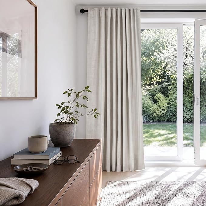Linen Textured Total Blackout Sliding Door Curtains 96 Inches Long, Thermal - Image 6
