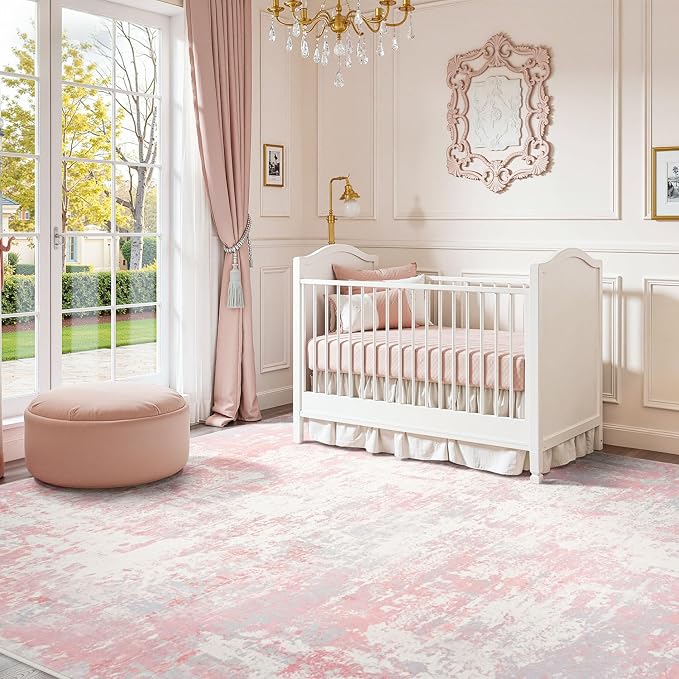 Rugflix 5x7 Area Rugs for Bedroom, Washable Pink Large Rug | Machine Washable; by RugflixAreaRugs