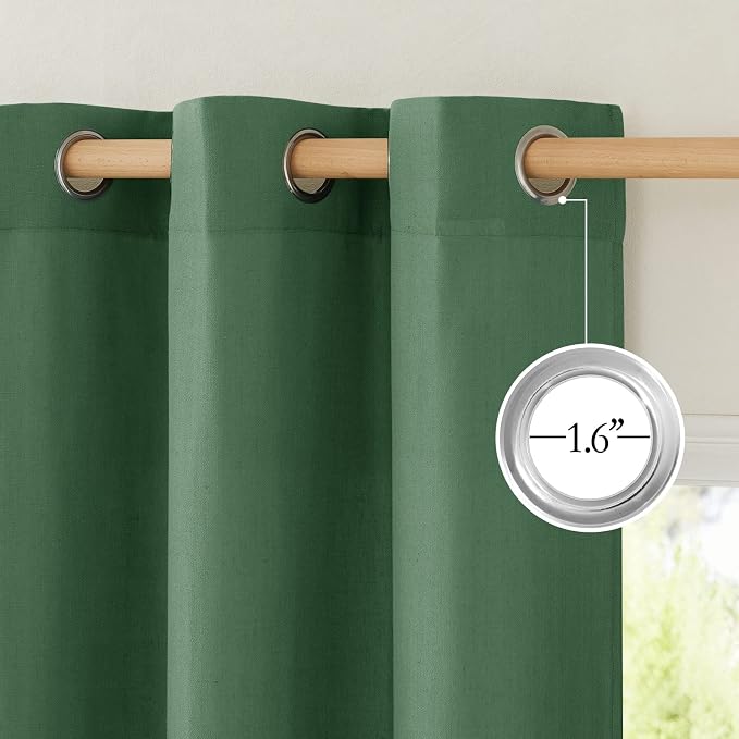 NICETOWN Olive Green Thick Linen Curtains 72" Length, Grommet Privacy Window - Image 2
