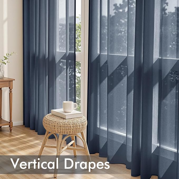 MIULEE Navy Blue Sheer Curtains 63 Inches Long 4 Panels 54 x 63 Inches | Light - Image 5