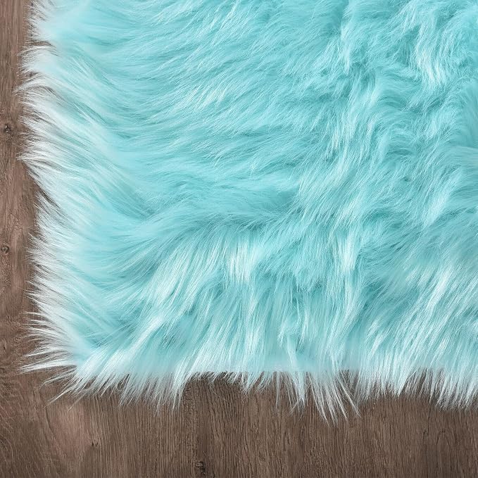 Latepis High Pile Faux Fur Area Rug, 4x6 ft, Light Blue, Living Room, Bedroom - Image 5