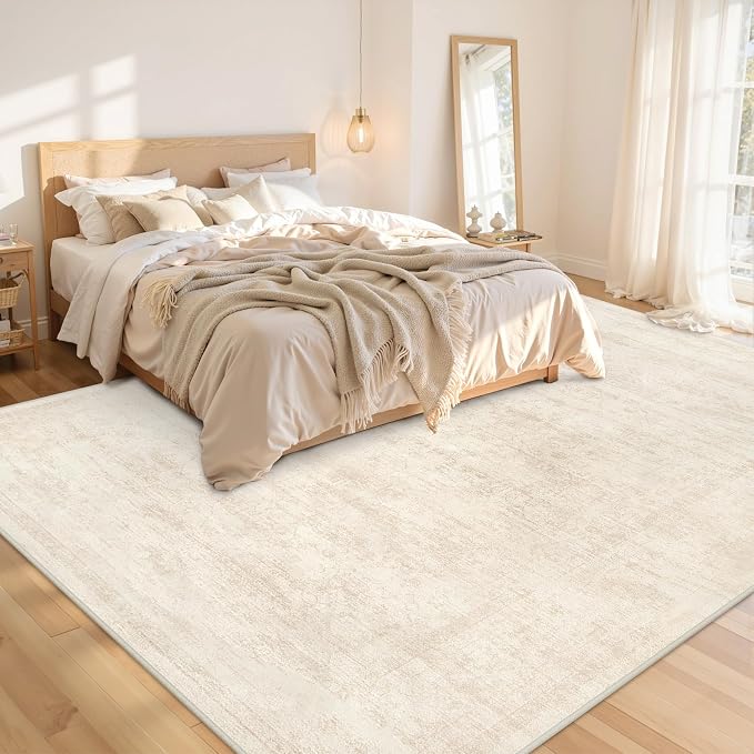 Area Rugs 9x12 Living Room: Bedroom Washable Carpet Retro Beige | Large Vintage - Image 2