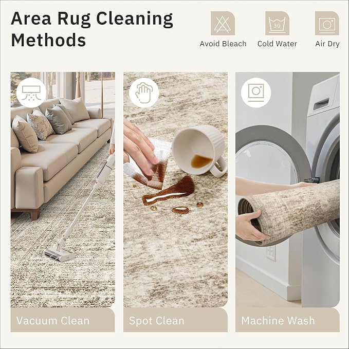 Soalmost Washable Area Rug 8x12 Large Soft Brown Rugs - Image 9