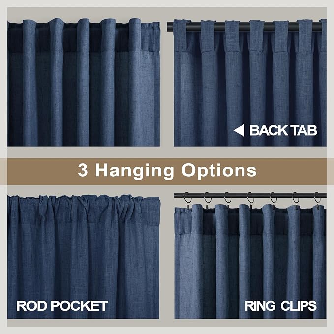 Navy Curtains 96 Inches Long for Kids Room 2 Panel Back Tab Pocket Drape Soft - Image 4