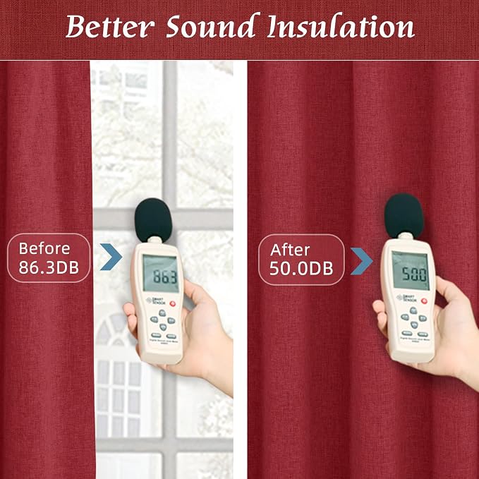 Red 100% Blackout Linen Window Curtains - Image 5