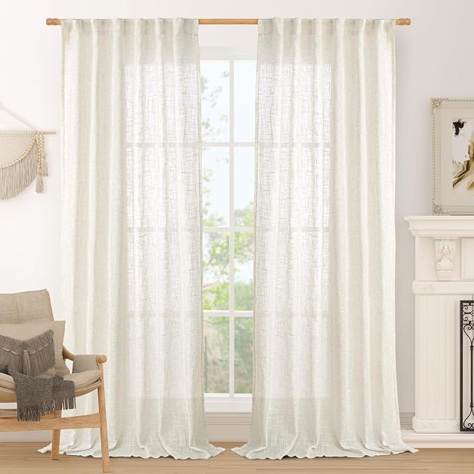 Semi Sheer Linen Curtains 96 inches Long 2 Panels Set, 52 x 96 Inch | Light by LAMIT