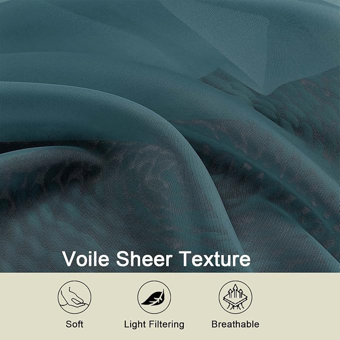 Dusty Blue Valances for Windows, Sheer Curtains 14 Inch Length 2 Pack Kitchen - Image 3