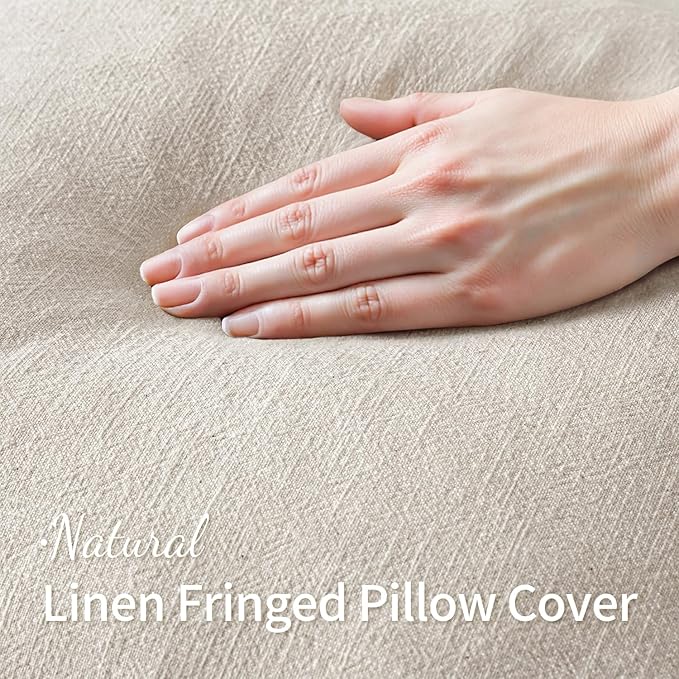 MIULEE Linen Decorative Euro Throw Pillow Covers Natural Beige 28x28 | Set of 2 - Image 2