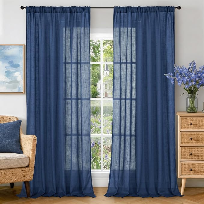 BGment Linen Navy Blue Curtains 90 Inch Length by BGment