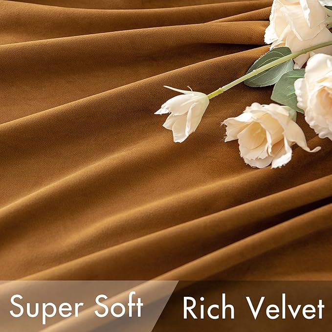 MIULEE Velvet Curtains 52x108 inches 2 Panels Gold Brown Blackout Curtains | - Image 4