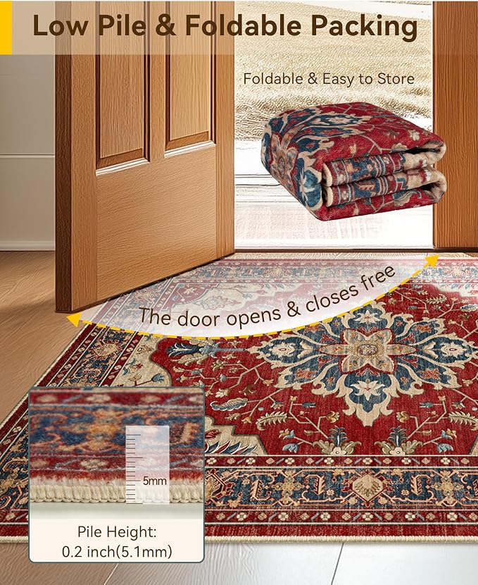 RELEANY Washable Area Rug, Water Repellent, Pet Friendly, Vintage Floral Boho - Image 4