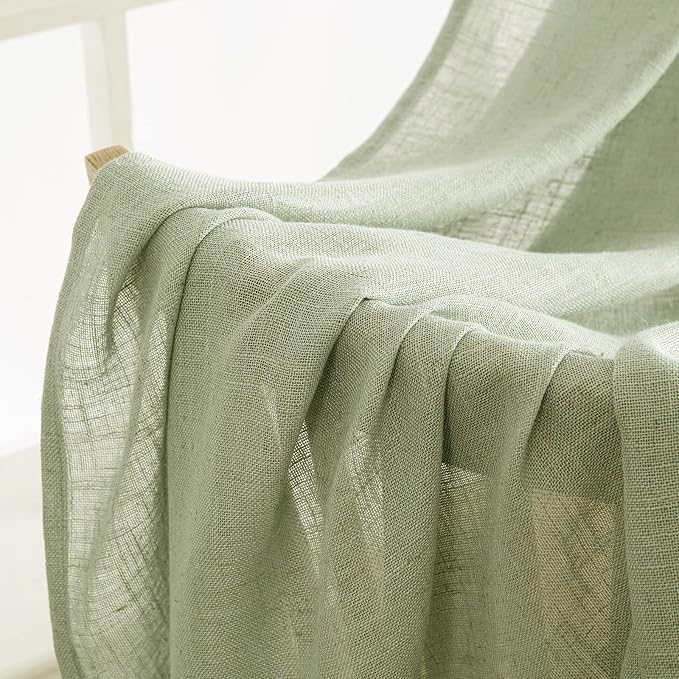 MIULEE Sage Green Linen Curtains 52x72 Inch Length - Image 6