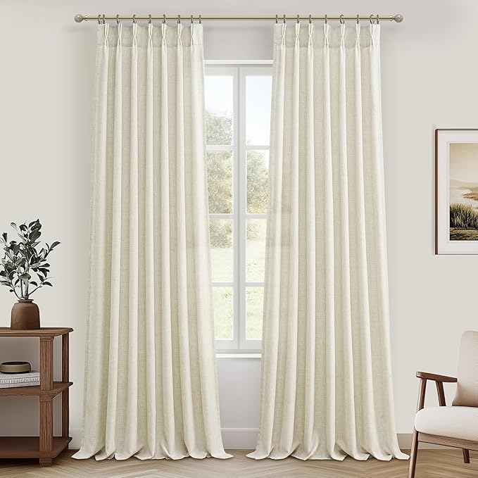 Pinch Pleated Linen Cream Semi Sheer Curtains 96 Inches Long by PleatedDrapes