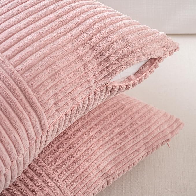 Fancy Homi 2 Packs Blush Pink Lumbar Decorative Throw Pillow Covers 16x32 Inch - Image 3