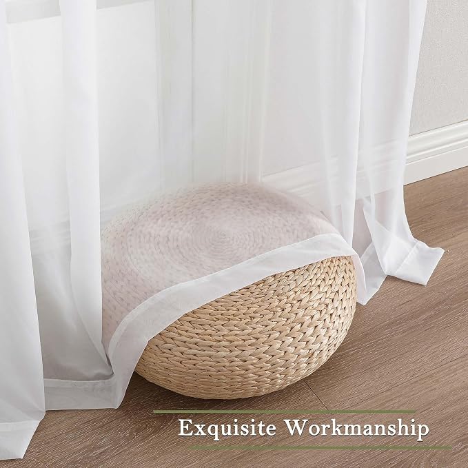 White Sheer Curtains 84 Inches Long 2 Panels, Solid Airy Voile Extra Wide - Image 9