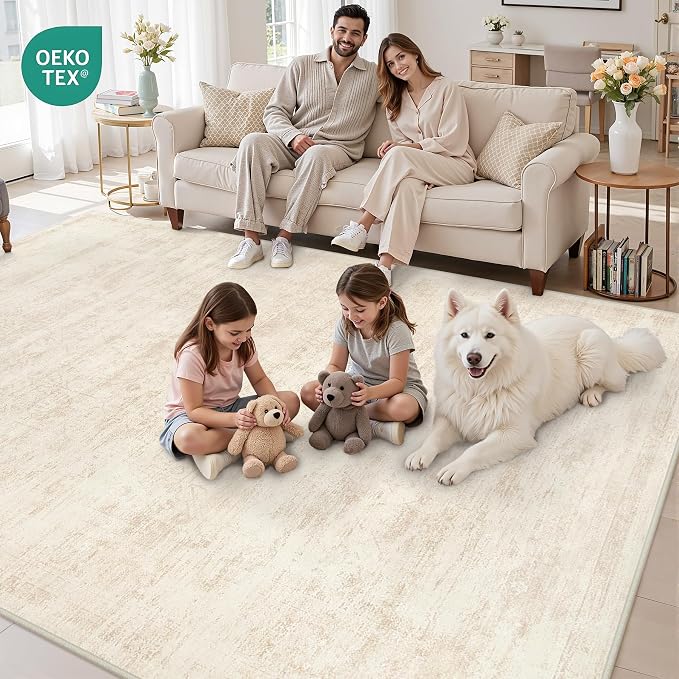 4x6 Area Rugs Living Room: Bedroom Washable Carpet Retro Beige | Large Vintage - Image 8