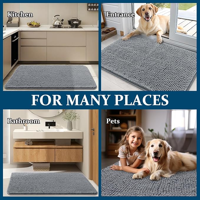 OLANLY Dog Door Mat for Muddy Paws 40x24, Super Absorbent Chenille Mud Mat | - Image 8