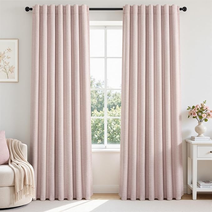 Topfinel Dusty Pink Linen Blackout Curtains 90 Inch Length 2 Panels by Topfinel