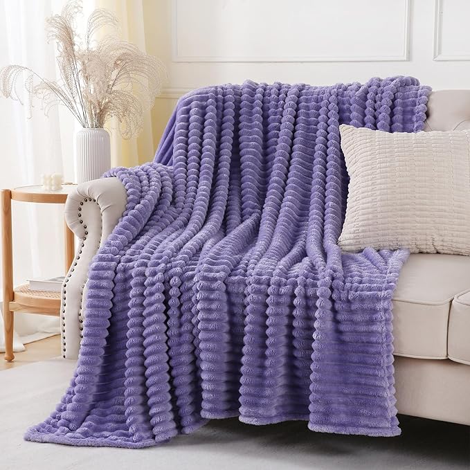 Lavender Throw Blanket for Couch Sofa 50x60 inches Striped Design | Fleece - Image 2