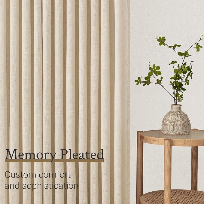 Topfinel Sand Beige Pinch Pleated Linen Curtains 84 Inch Length 2 Panels - Image 5