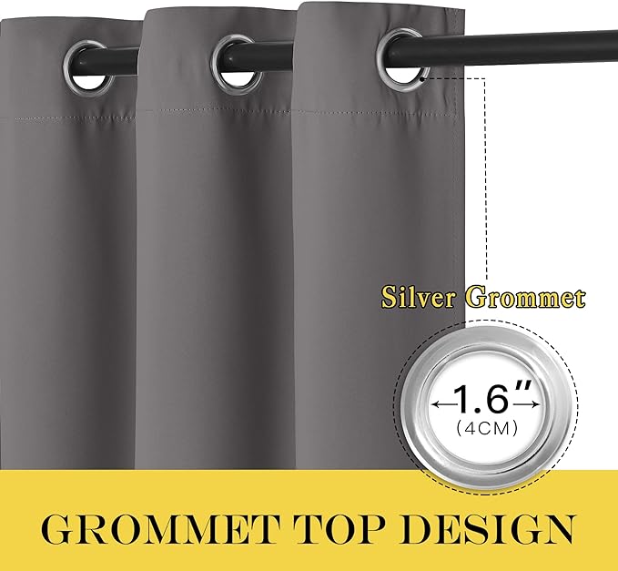 NICETOWN Blackout Grey Curtain 72 inch Length, Grommet Room Darkening Thermal - Image 2